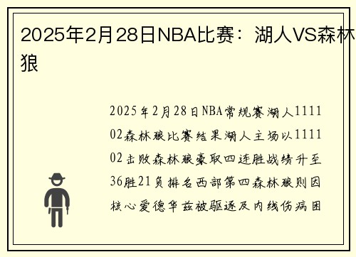 2025年2月28日NBA比赛：湖人VS森林狼