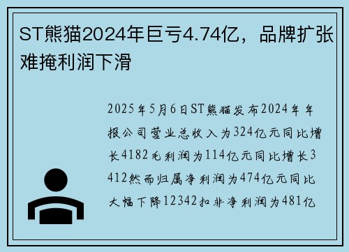 ST熊猫2024年巨亏4.74亿，品牌扩张难掩利润下滑